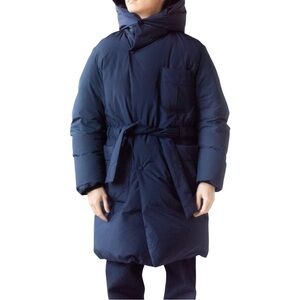 NWT Document Down Robe Coat - Navy Blue Hooded Belted Down Puffer Winter Coat